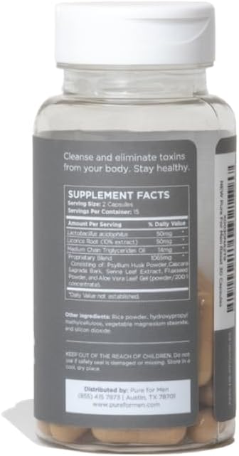 Pure for Men Detox Supplement, Reset | Promotes Digestive & Gut Health, Helps Remove Toxins & Supports Immune System, Colon Cleanse | 30 Capsules-SeraviaPure