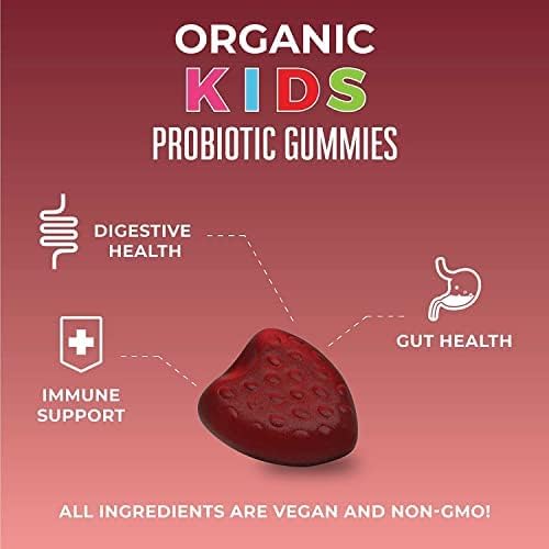 Kids Probiotics for Digestive Health | USDA Organic Probiotic Gummies | 2 Month Supply | Probiotics for Kids | Immune Support | Gut Health Supplement | Vegan | Non-GMO | Gluten Free | 60 Count