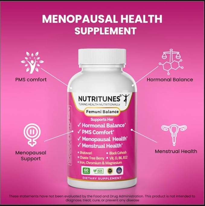 Black Cohosh & Vitex (Chasteberry), Shatavari–Menopause & PMS Support Supplements for Women with Hormone Balance Support – Femuni Balance – 60 Vegan Capsules