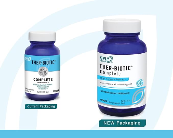 Klaire Labs SFI Health Ther-Biotic Complete Probiotic Powder - 100 Billion CFU - Men's and Women's Probiotics for Digestive Health & Immune Support - Dairy-Free, Hypoallergenic (64g, 2 Pack)