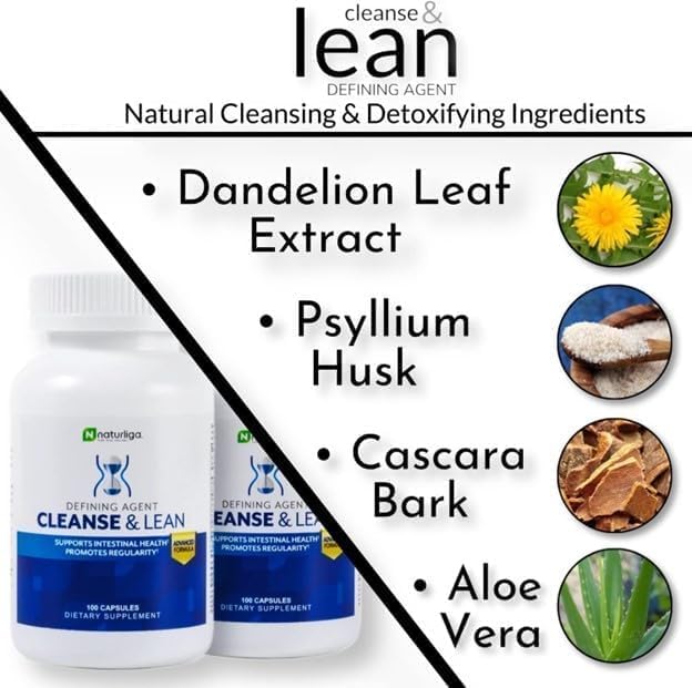 Max Muscle Naturaliga Cleanse and Lean Defining Agent Herbal Cleanse for Regularity w/Natural Detoxifying Ingredients for Gut Health Colon Detox Health and Bloating, 30 Count