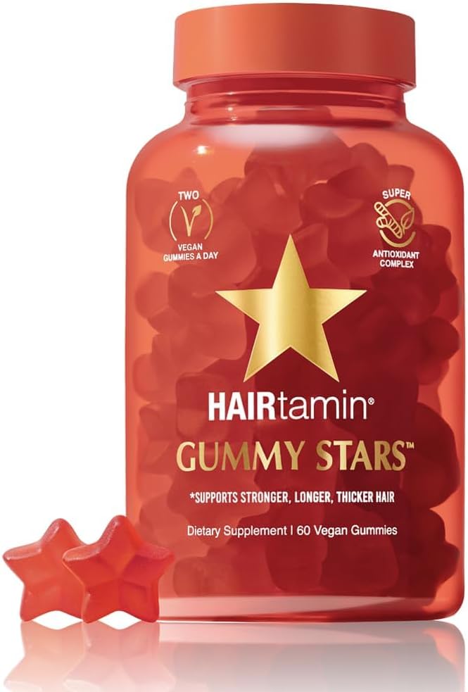 HAIRtamin Vegan Gummy Stars Hair Vitamins | Non-GMO | All Natural Biotin Hair Vitamin Gummies to Maintain Healthy Hair Skin & Nails | Multivitamin Supplement-SeraviaPure