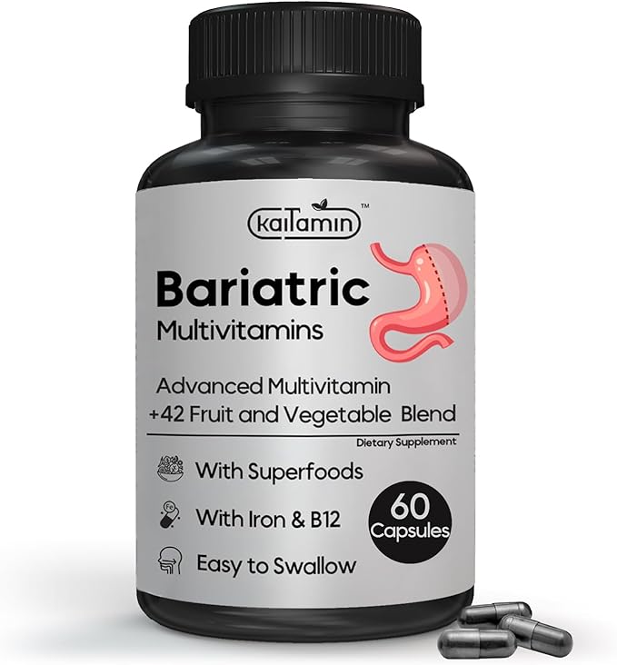 Bariatric Multivitamin with Iron - Easy-to-Swallow Capsule for Post Bariatric Surgery - Post Sleeve and Post Bypass with 42 Fruit & Veggies Blend - 60 Liquid Capsules - 1 Months’ Supply-SeraviaPure
