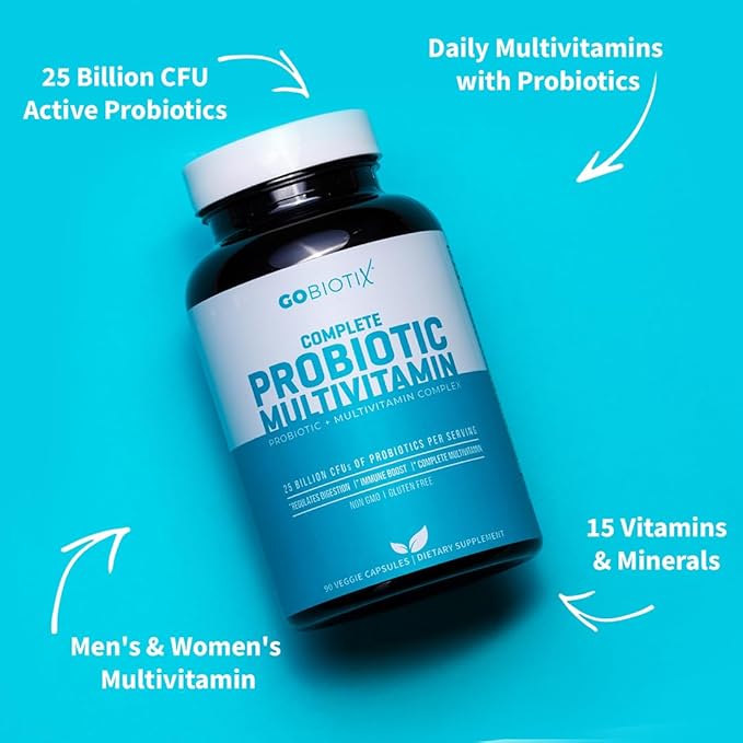 GOBIOTIX Probiotic Multivitamin Supplement - Daily Multivitamins with Probiotics - 25 Billion CFU - Boost Immunity and Digestive Health, Probiotics for Women and Men - Gluten Free Pills - 90 Capsules-SeraviaPure