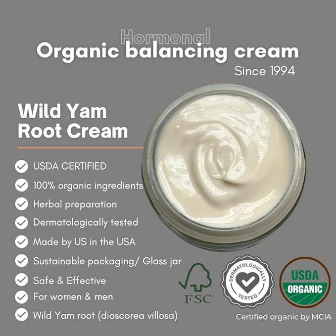 Indian Meadow Herbals Wild Yam Root Cream (4oz) - Organic Balancing Cream for PMS & Menopause Relief - Estrogen & Progesterone-Free. USDA Certified Organic. Made in USA. Since 1994.