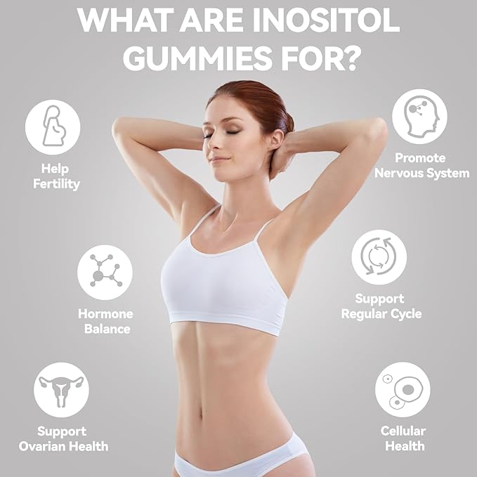 Inositol Gummies Sugar Free, Myo-Inositol & D-Chiro Inositol 40:1 Ratio Supplement for Women, Fertility, Hormone Balance, Ovarian Health, 60 Count-SeraviaPure