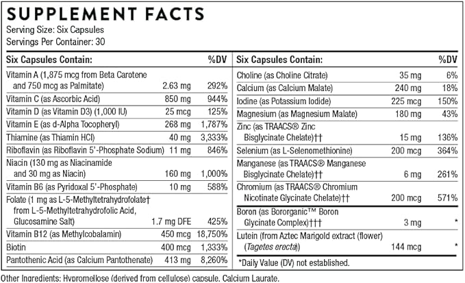 THORNE Women's Multi 50+ - Daily Multivitamin Without Iron and Copper for Women - Comprehensive, Foundational Support - Bone and Immune System Health - Gluten-Free - 180 Capsules - 30 Servings-SeraviaPure