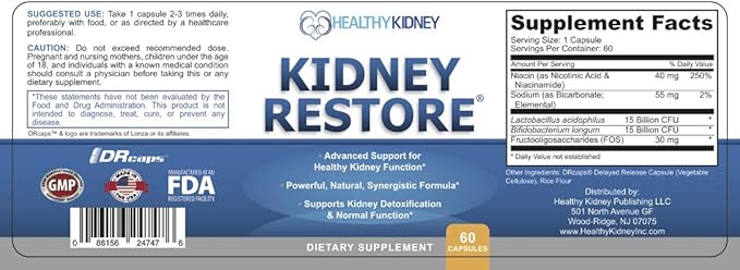 Kidney Restore Kidney Cleanse and Kidney Health Supplement to Support Normal Kidney Function, Vitamins for Kidney Health 60 caps-SeraviaPure