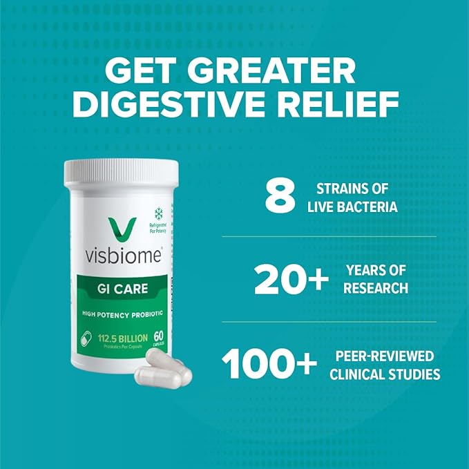 Visbiome® GI Care - High Potency Probiotic - 112.5 Billion CFU Live Probiotics, Original De Simone Formulation, Made in USA, 180 Capsules.