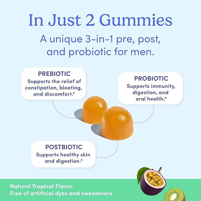 FIRST DAY 3 in 1 Probiotics for Men - Prebiotic, Probiotic & Postbiotic Supplement – Mens Probiotic for Digestive Health, Oral Health, Immune Function, Energy, Gut Health for Men – 60-Day Supply-SeraviaPure
