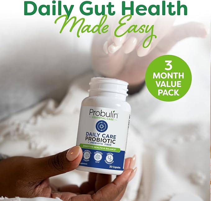 Probulin Daily Care Probiotic Supplement, Digestive, Gut, and Immune Health Support Capsules for Men and Women, 10 Billion CFU, Vegan, 90 Count Bottle