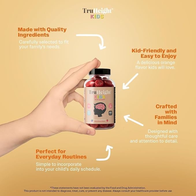 TruHeight Kids Brain Growth Gummies (Mixed Berry, Ages 2+) All Natural Kids & Toddler Vitamins - Omega-3, DHA Multivitamin - Brain & Memory Supplements - Vegan Vitamin, Gluten Free Supplement