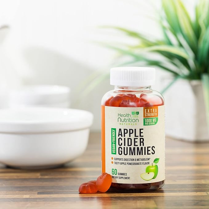 Vegan Apple Cider Vinegar Gummies | Max Strength 1000mg | ACV Supplement Gummy Vitamins for Adults, Supports Digestion, Metabolism, Natural Apple Flavor with Mother, Gluten Free, Non-GMO - 60 Gummies-SeraviaPure