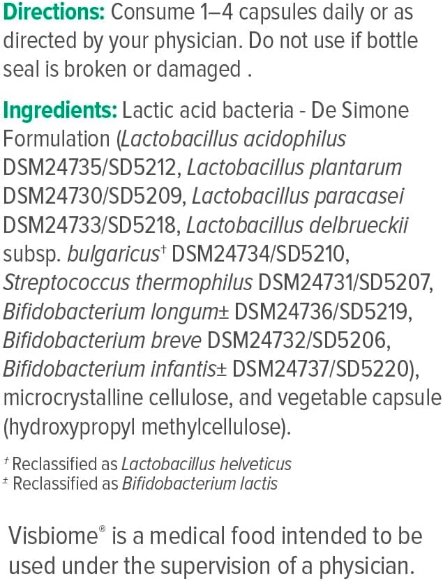 Visbiome® GI Care - High Potency Probiotic - 112.5 Billion CFU Live Probiotics, Original De Simone Formulation, Made in USA, 180 Capsules.