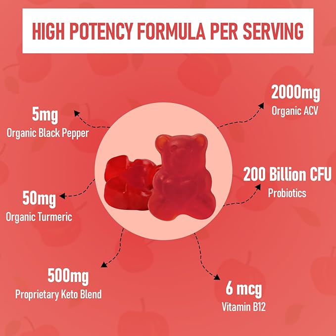 Apple Cider Vinegar Gummies, Max Strength 2000mg ACV Gummies with Probiotics, B12 and Keto, for Digestion, Metabolism, Gut & Immune Health, Gelatin-Free, Vegan & Non-GMO, 180 Gummies-SeraviaPure
