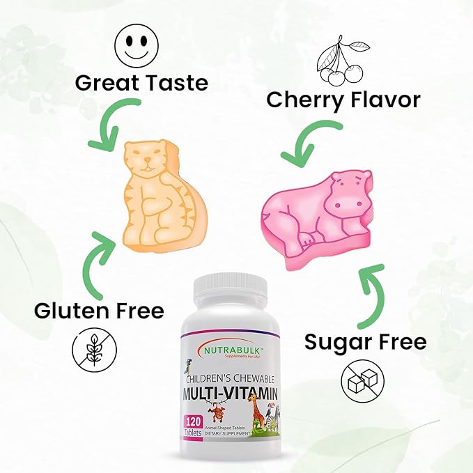 Children’s Chewable Multi-Vitamins - Promoting Kids' Overall Development - USA-Made, May Help to Support Immune, Bone, Brain & Overall Well Being- Vegan & Gluten Free - 120 Cherry Tablets