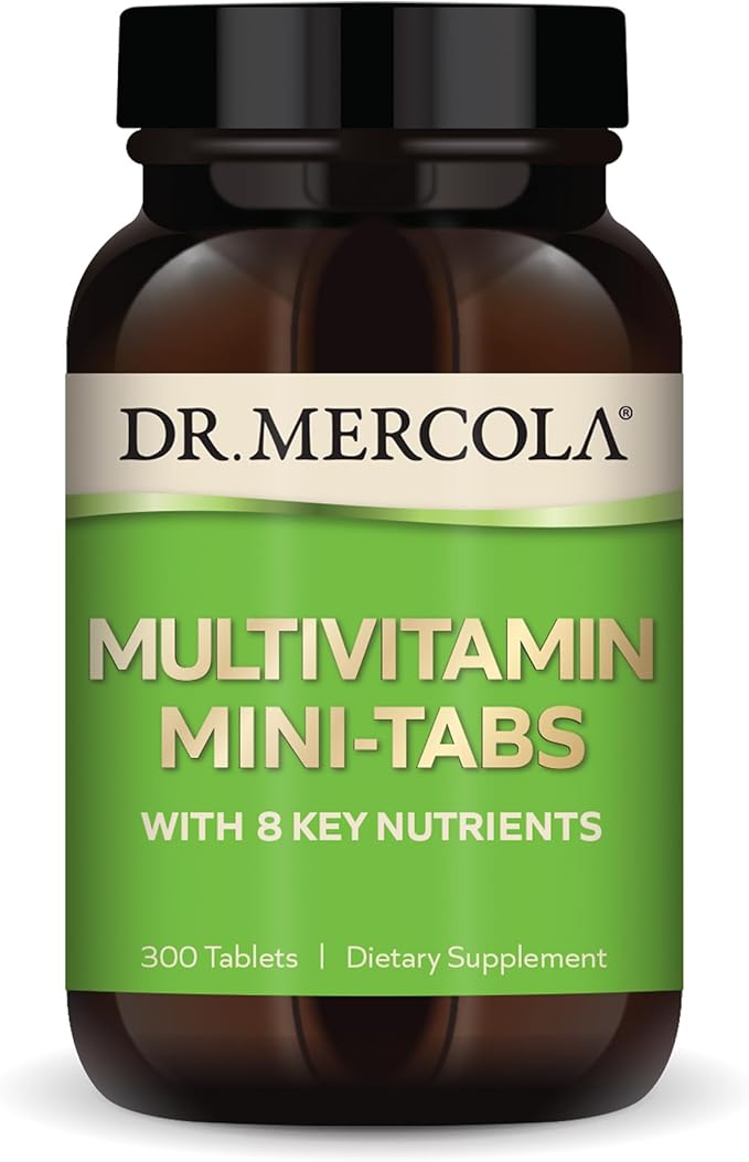 Dr. Mercola Multivitamin Mini-Tabs, 30 Servings (300 Tablets), with 8 Key Nutrients, Dietary Supplements, Supports Immune and Brain Health, Non-GMO-SeraviaPure