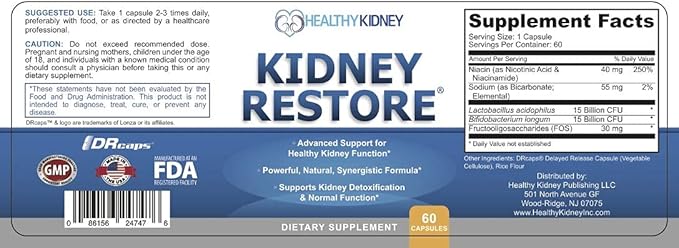 Kidney Restore Kidney Cleanse and Kidney Health Supplement to Support Normal Kidney Function, Vitamins for Kidney Health 60 caps - 2 Pack-SeraviaPure