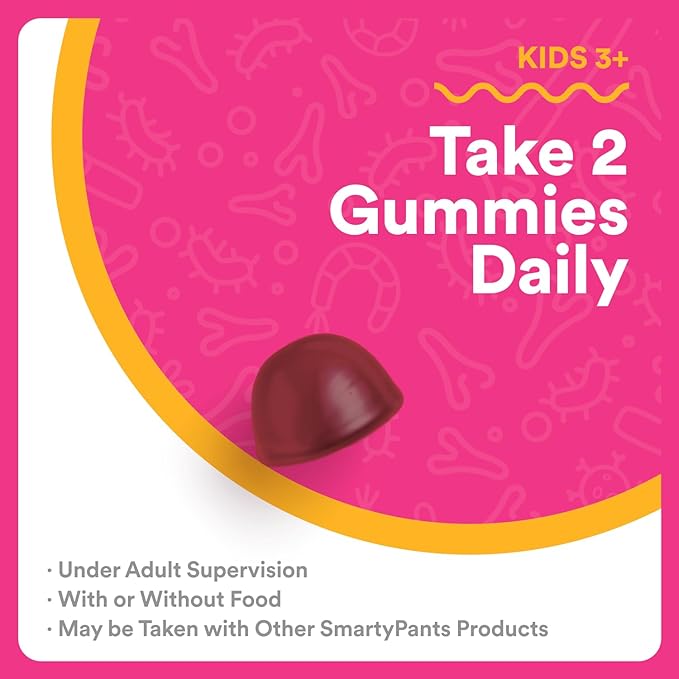 SmartyPants Kids Probiotic & Prebiotic Gummies for Digestive Health: Gut Health Supplement, Clinically Studied Prebiotic for Immune Support, Grape, 60 Count (30 Day Supply)-SeraviaPure