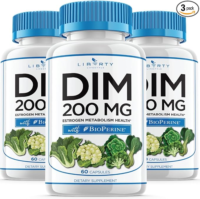DIM Supplement 200mg - DIM Diindolylmethane Plus BioPerine - Estrogen Balance, Hormone Menopause Relief, Acne Treatment, Vegan - 180 Count