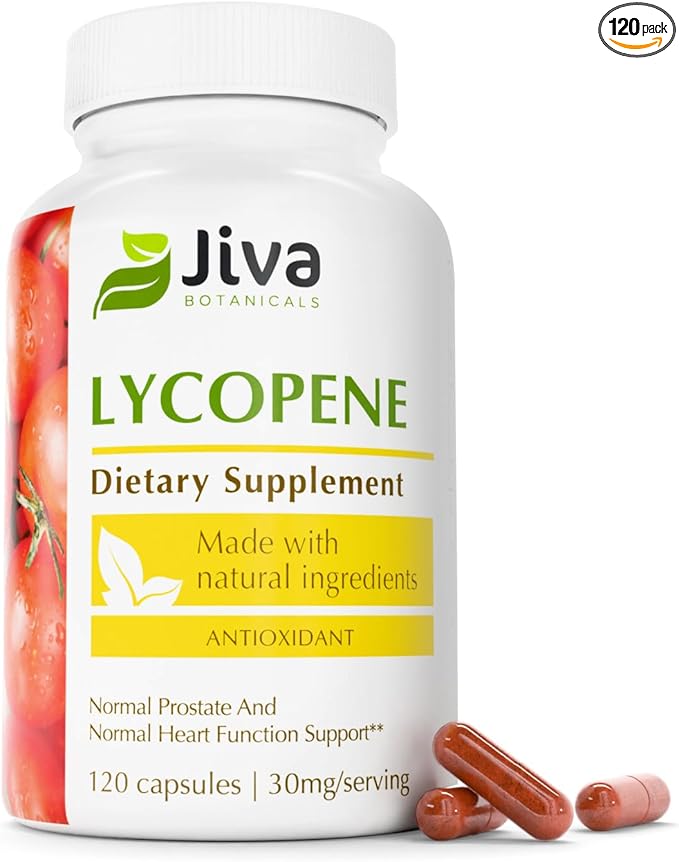 Jiva Botanicals Lycopene Supplement 30mg - Antioxidant Support for Normal Prostate and Heart Health Support - Lycopene from Tomato Extract - Made in The USA - Non GMO, Vegan - 120 Capsules-SeraviaPure