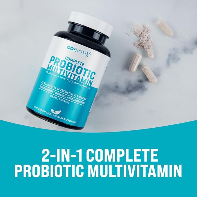 GOBIOTIX Probiotic Multivitamin Supplement - Daily Multivitamins with Probiotics - 25 Billion CFU - Boost Immunity and Digestive Health, Probiotics for Women and Men - Gluten Free Pills - 90 Capsules-SeraviaPure