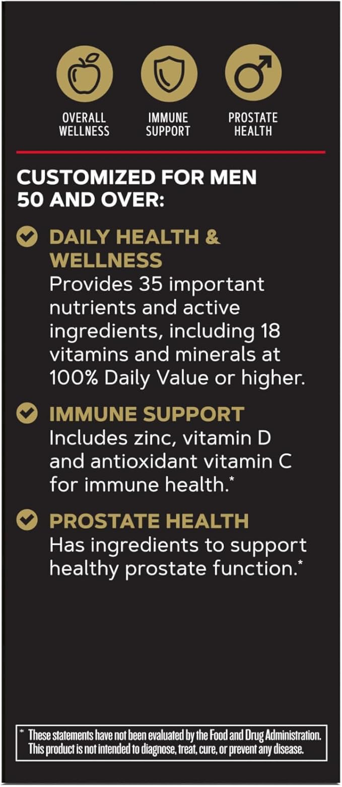 GNC Mega Men One Daily 50 Plus Multivitamin, Science-Backed Formula for Overall Wellness, Prostate and Circulatory Support and Immune Health, 60 Count