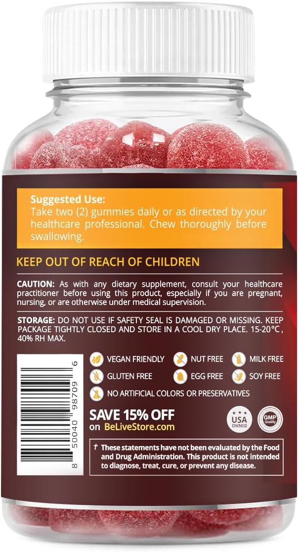 BeLive Apple Cider Vinegar Gummies - ACV Gummies Without Sugar I Detox & Cleanse Digestive Health I Alternative to Capsules, Vegan, Keto Friendly, Non-GMO, Gluten Free | 60 Ct-SeraviaPure