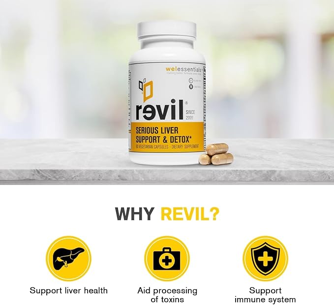 drinkwel Revil for Liver Health & Support - 90 Vegetarian Capsules - with Milk Thistle, NAC, Artichoke, Burdock, Vitamin C - Gluten-Free