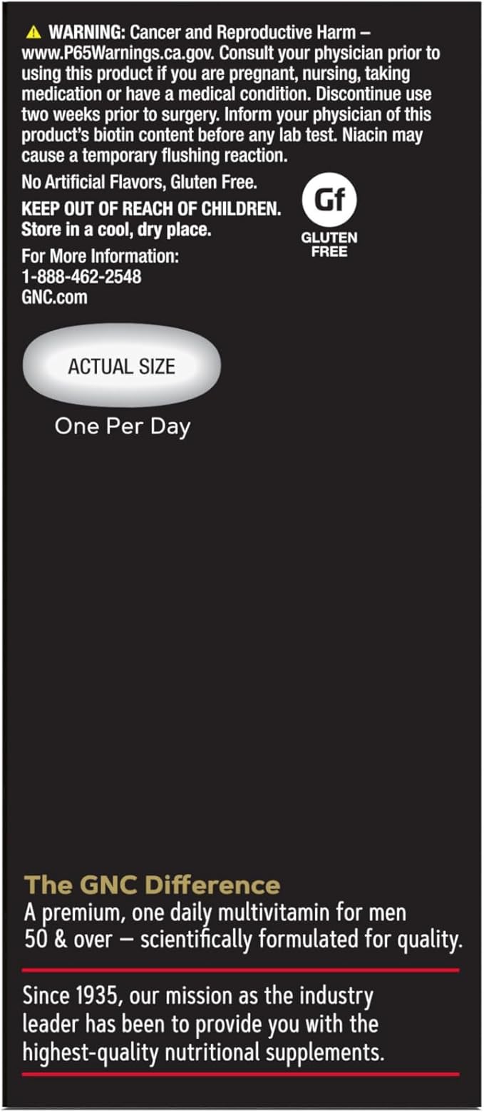 GNC Mega Men One Daily 50 Plus Multivitamin, Science-Backed Formula for Overall Wellness, Prostate and Circulatory Support and Immune Health, 60 Count