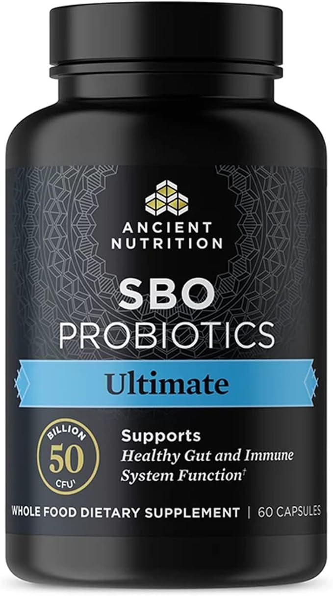 Probiotics by Ancient Nutrition, SBO Probiotics Ultimate 50 Billion CFUs*/Serving, Digestive and Immune Support, Gluten Free, Ancient Superfoods Blend, 60 Capsules-SeraviaPure