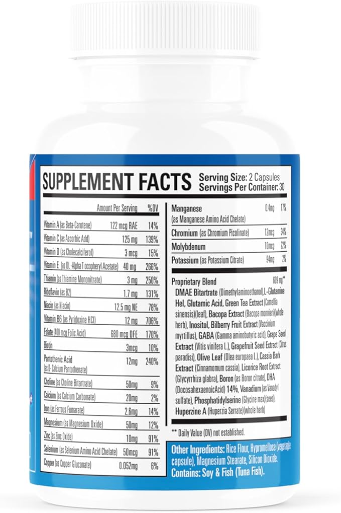 '-- Brain Booster - Natural Herbal Brain Health Supplement for All Day Focus - Memory - Concentration - Alertness & Mental Clarity - 60 Tabs