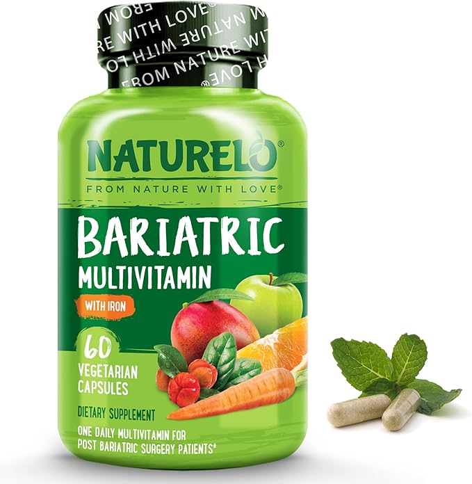 NATURELO Bariatric Multivitamin - One Daily with Iron - Supplement for Post Gastric Bypass Surgery Patients - Natural Whole Food Nutrition - 60 Veggie Capsules-SeraviaPure