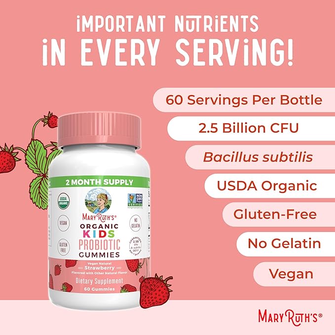 Kids Probiotics for Digestive Health | USDA Organic Probiotic Gummies | 2 Month Supply | Probiotics for Kids | Immune Support | Gut Health Supplement | Vegan | Non-GMO | Gluten Free | 60 Count