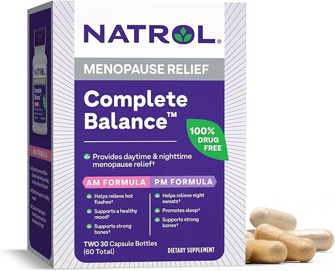 Natrol Complete Balance, Dietary Supplement for Menopause Relief, A.M./P.M. Menopause Relief for Women, 60 Capsules, Up to a 30 Day Supply-SeraviaPure