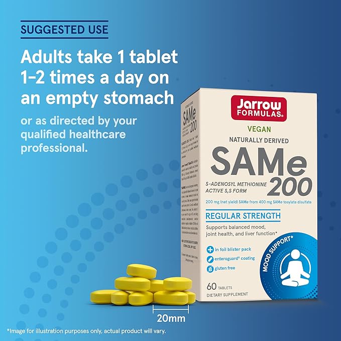 Jarrow Formulas® SAMe 200 mg, Supports Joint Health, Liver Function, Brain Metabolism, 60 Tablets, Up To A 60 Day Supply-SeraviaPure