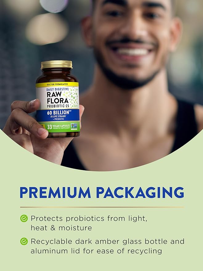 Raw Flora Probiotic with Prebiotics | 60 Billion CFU | Daily Digestive Vegan Capsules | Gluten Free Supplement for Men and Women | by Nature's Truth-SeraviaPure