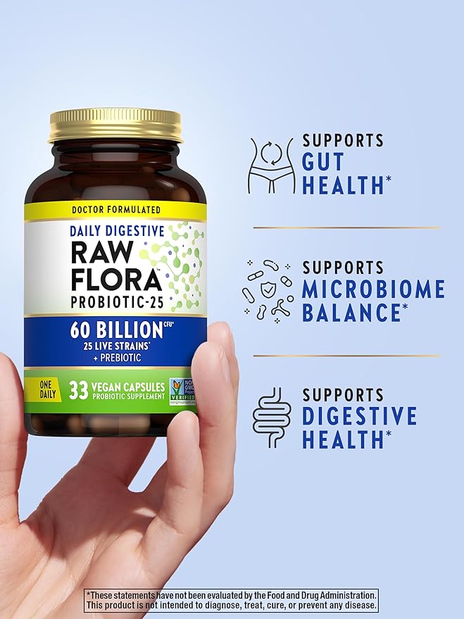 Raw Flora Probiotic with Prebiotics | 60 Billion CFU | Daily Digestive Vegan Capsules | Gluten Free Supplement for Men and Women | by Nature's Truth-SeraviaPure