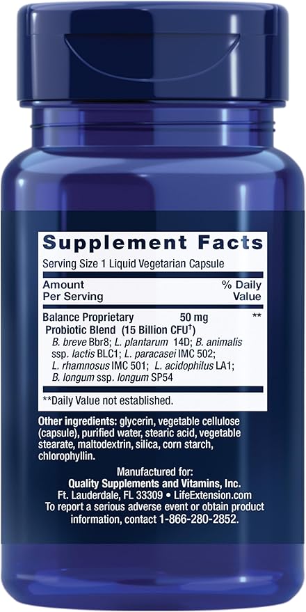 Life Extension FLORASSIST Balance Probiotic - 7 Strains 15 Billion CFUs - Probiotics Supplements for Men and Women - Digestive Health Support – Once Daily, Non-GMO, Vegetarian – 30 Capsules-SeraviaPure