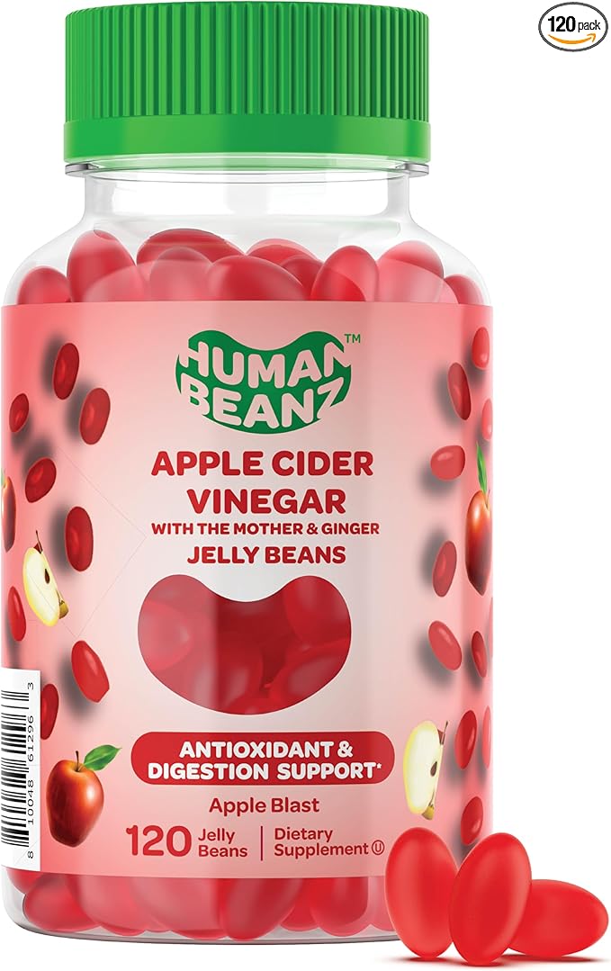 Apple Cider Vinegar Jelly Bean Gummies with The Mother and Ginger, Vegetarian Dietary Supplements for Men and Women, Digestive Health Support, 120 Apple Blast Jelly Beans, Kosher-SeraviaPure