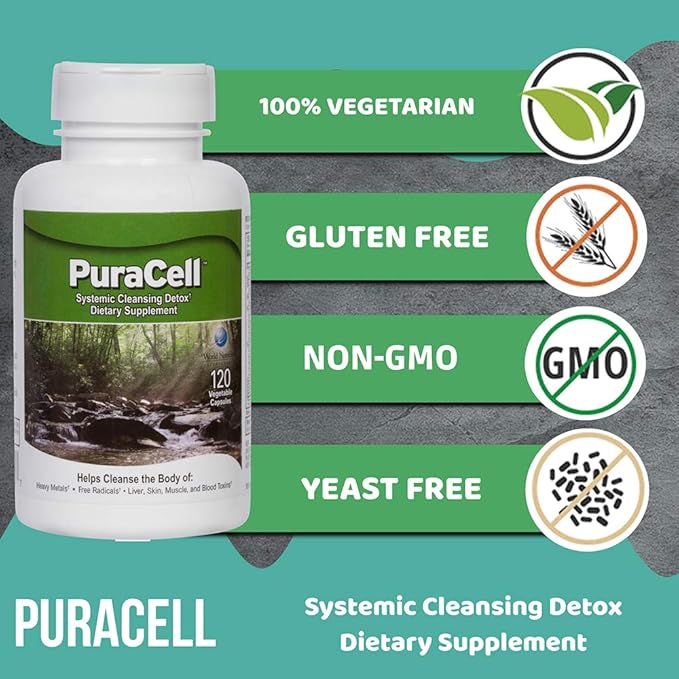 PuraCell Detox Maximum Strength Cleanse Supplement | Powerful, Fast Acting Natural Detoxifier Blend by World Nutrition Helps Reduce Toxic Buildup in Liver & Kidneys, Remove Mycotoxins (120 Count)
