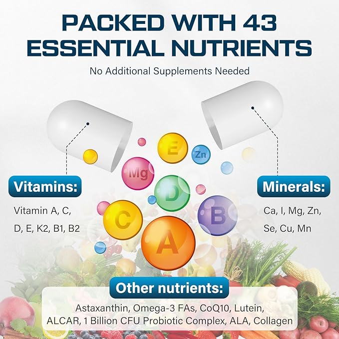 Mens Multivitamins 50 plus - Daily Multivitamin for Men with Fermented Herbal Extracts & 43 Nutrients - Mens Vitamins Multivitamin Supports Memory & Brain, Energy, Bone Health - Supports for Men 18+-SeraviaPure
