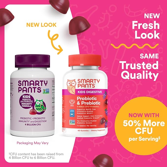 SmartyPants Kids Probiotic & Prebiotic Gummies for Digestive Health: Gut Health Supplement, Clinically Studied Prebiotic for Immune Support, Grape, 60 Count (30 Day Supply)-SeraviaPure