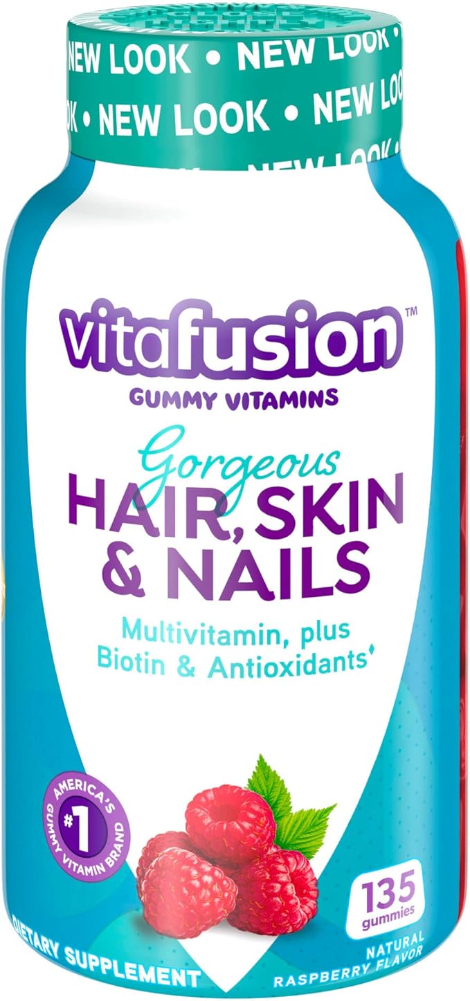 Vitafusion Gorgeous Hair, Skin & Nails Multivitamin Plus Biotin and Antioxidant Vitamins C&E, Raspberry Flavor, 135ct (45 Day Supply), from America’s Number One Gummy Vitamin Brand (Pack of 2)-SeraviaPure