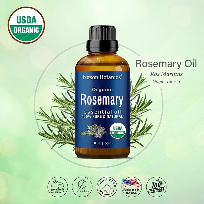 Organic Rosemary Essential Oil 30 ml - Pure, Natural Oil for Aromatherapy, Skin, and Hair Growth - Aceite de Romero - Nexon Botanics