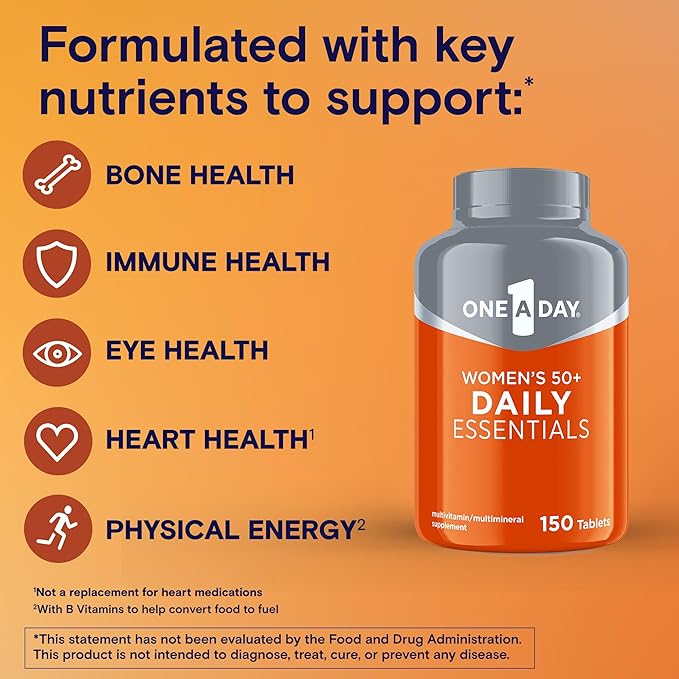 One-A-Day Multivitamin for Women 50+ Daily Essentials | Vitamins for Women 50 Plus to Support Eye, Immune Health & Physical Energy | Women's Multivitamin with Vitamin C & Vitamin D, 150 Count-SeraviaPure