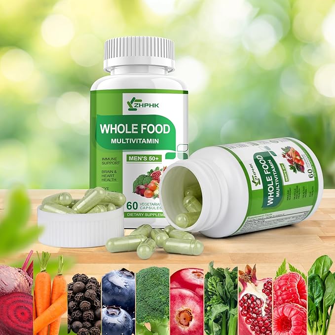 Multivitamins for Men 50 Plus, Whole Food Multivitamin Organic Based Superfoods Supplement for Men 50+ for Brain, Heart and Eye Health, Improve Digestion & Prostate Health, 120 Capsules-SeraviaPure