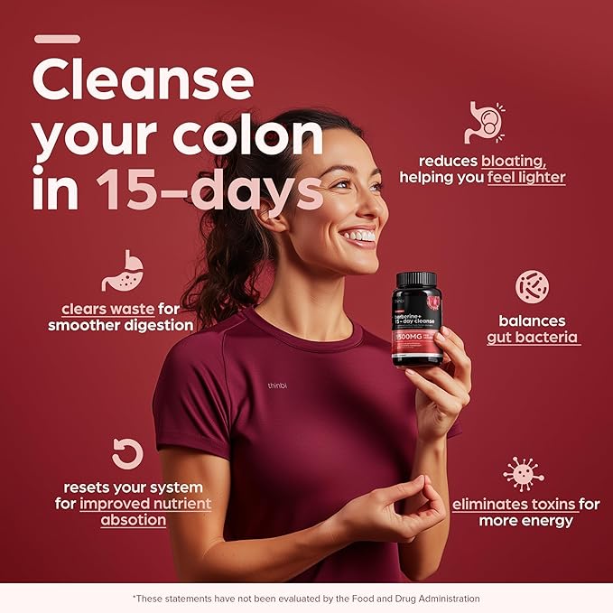 GLP-1 Colon Cleanse Berberine Supplement 1500mg - 15-Day Advanced Detox for Men & Women - Extra Strength w/Senna Leaf, Fast-Acting Natural for Constipation, Gut Health & Bloating Relief - THINBI-SeraviaPure