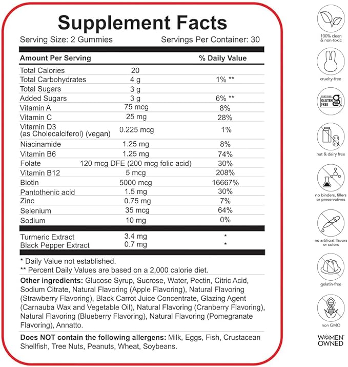 HAIRtamin Vegan Gummy Stars Hair Vitamins | Non-GMO | All Natural Biotin Hair Vitamin Gummies to Maintain Healthy Hair Skin & Nails | Multivitamin Supplement-SeraviaPure