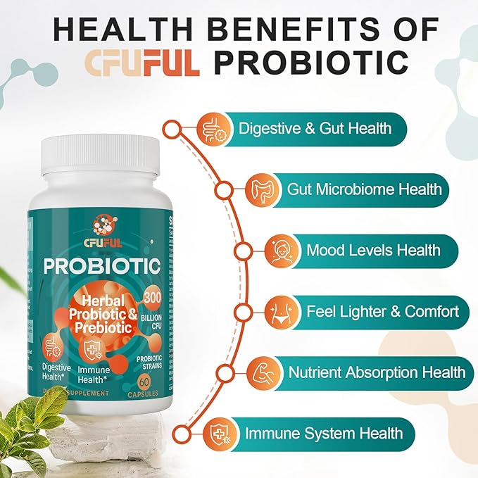 Probiotics for Women & Men - 300 Billion CFU, 24 Strains Probiotic + 15 Organic Herbs Prebiotics Blend, Daily Prebiotics and Probiotics for Digestive Health, Gut, Immune, Bloating - 2 Months Supply-SeraviaPure